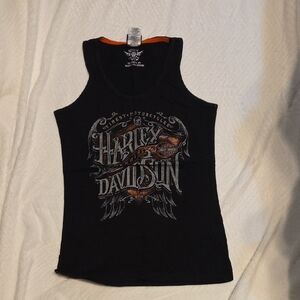 Harley-Davidson Black Tank with Silver and Orange Design